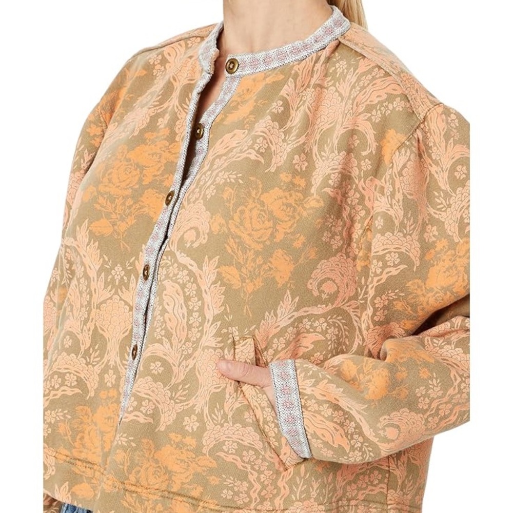 Free People Tan and Orange Patterned Sweatshirt